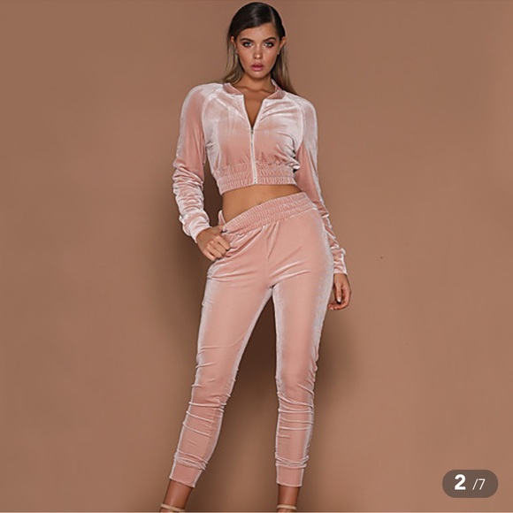 Meshki Pants - MESHKI pink velvet tracksuit